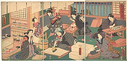 Artisans, from the series "An Up-to-Date Parody of the Four Classes", Utagawa Kunisada Japanese, Triptych of woodblock prints; ink and color on paper, Japan