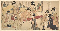 A Merry Evening Party, Kitagawa Utamaro  Japanese, Triptych of woodblock prints; ink and color on paper, Japan