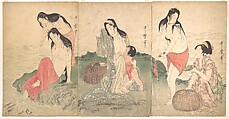The Awabi Fishers, Kitagawa Utamaro Japanese, Triptych of woodblock prints; ink and color on paper, Japan