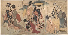 Women and a Man in the Country; Some pageant(?), Kitagawa Utamaro Japanese, Triptych of woodblock prints; ink and color on paper, Japan