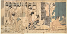 Scene in the Yoshiwara, Kitagawa Utamaro Japanese, Triptych of woodblock prints; ink and color on paper, Japan