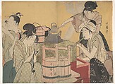Kitchen Scene, Kitagawa Utamaro Japanese, Diptych of woodblock prints; ink and color on paper, Japan