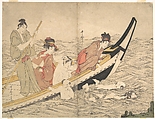 Boating Party with Children Swimming, Kitagawa Utamaro  Japanese, Diptych of woodblock prints; ink and color on paper, Japan