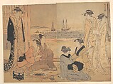 A Party of Merrymakers in a Tea-house at Shinagawa, Torii Kiyonaga  Japanese, Diptych of woodblock prints; ink and color on paper, Japan