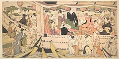Pleasure Boat on the Sumida River, Torii Kiyonaga  Japanese, Triptych of woodblock prints; ink and color on paper, Japan
