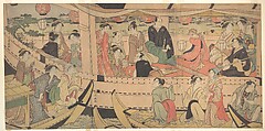 Sumida River Holiday, Torii Kiyonaga Japanese, Triptych of woodblock prints; ink and color on paper, Japan