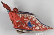 Slippers, Silk satin embroidered with silk and metallic thread, China