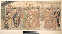 The Peony Show, Torii Kiyonaga  Japanese, Triptych of woodblock prints; ink and color on paper, Japan