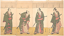 Ichikawa Danjūrō V in the Scene "Five Chivalrous Commoners" from the Play A Soga Drama on the First Festival Day, Katsukawa Shunshō 勝川春章 Japanese, Tetraptych of woodblock prints (nishiki-e); ink and color on paper, Japan