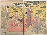 A Picnic Party at Hagidera, Katsukawa Shunchō Japanese, Diptych of woodblock prints; ink and color on paper, Japan