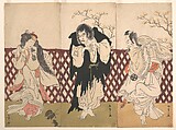 Ichikawa Danjuro IV in the Role of the Monk Mongaku from the Play Hana-zumo Genji-biki, Katsukawa Shunshō 勝川春章 Japanese, Triptych of woodblock prints (nishiki-e); ink and color on paper, Japan
