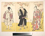 Kabuki Actors Ichikawa Yaozō III, Onoe Matsusuke I, and Sawamura Sōjūrō III

, Katsukawa Shunshō　勝川春章  Japanese, Triptych of woodblock prints (nishiki-e); ink and color on paper, Japan