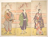 An Unidentified Actor as a Farmer with a Basket on His Back, Katsukawa Shun'ei 勝川春英 Japanese, Triptych of woodblock prints; ink and color on paper, Japan