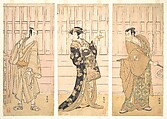 In the Room of a House of the Yoshiwara, Katsukawa Shunkō  Japanese, Triptych of woodblock prints; ink and color on paper, Japan
