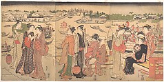 Festival by the Sumida River, Katsukawa Shunzan Japanese, Triptych of woodblock prints; ink and color on paper, Japan