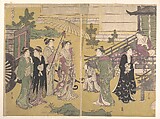 Fuji no Uraha, Chōbunsai Eishi Japanese, Two sheets from a triptych of woodblock prints; ink and color on paper, Japan