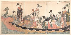 The Treasure Boat, Chōbunsai Eishi Japanese, Triptych of woodblock prints; ink and color on paper, Japan
