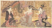 Interior of the House called Ōgiya, Chōkōsai Eishō  Japanese, Triptych of woodblock prints; ink and color on paper, Japan