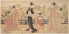 Women on a Veranda, Utagawa Toyokuni I Japanese, Triptych of woodblock prints; ink and color on paper, Japan