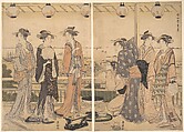 The Four Seasons in Southern Edo: A Summer Scene (Minami shiki;  Natsu [no] kei), Utagawa Toyokuni I  Japanese, Right and center sheet of a triptych of woodblock prints; ink and color on paper, Japan
