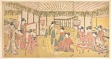 New Year's Celebration in a Large Mansion, Utagawa Toyokuni I  Japanese, Triptych of woodblock prints; ink and color on paper, Japan