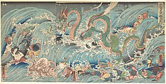 Recovering the Stolen Jewel from the Palace of the Dragon King, Utagawa Kuniyoshi  Japanese, Triptych of woodblock prints; ink and color on paper, Japan