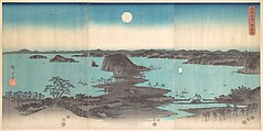 Panorama of the Eight Views of Kanasawa under a Full Moon, Utagawa Hiroshige  Japanese, Triptych of woodblock prints; ink and color on paper, Japan