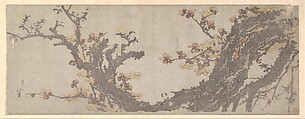 Ancient Plum Tree in Bloom, Katsushika Hokusai  Japanese, Woodblock print (surimono); ink and color on paper, Japan