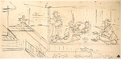 Print, Utagawa Kunisada Japanese, Preliminary sketch for drawing intended as design for woodblock print; ink on thin paper, Japan