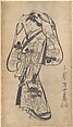 Courtesan Placing a Hairpin in Her Hair, Kaigetsudō Anchi Japanese, Monochrome woodblock print (sumizuri-e); ink on paper, Japan