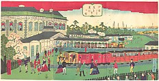 Print, Shōsai Ikkei  Japanese, One sheet of a triptych of woodblock prints; ink and color on paper, Japan
