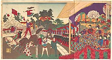 Illustration of the Imperial Excursion to see the Charini's Circus (Charine daikyokuba goyūran no zu), Yōshū (Hashimoto) Chikanobu  Japanese, Woodblock print; ink and color on paper, Japan
