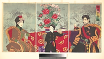 A Mirror of Japan’s Nobility, Yōshū (Hashimoto) Chikanobu  Japanese, Triptych of woodblock prints (nishiki-e); ink and color on paper, Japan
