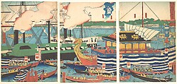 View of Shibaura, from the series Eastern Capital (Tōto, Shibaura no fūkei), Utagawa Yoshitora Japanese, Sheet from a triptych of woodblock prints; ink and color on paper, Japan