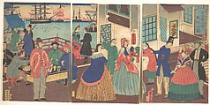 People of the Five Nations Drinking and Eating (Gokakoku jinbutsu dontaku no zu), Utagawa Yoshitora Japanese, Triptych of woodblock prints (nishiki-e); ink and color on paper, Japan