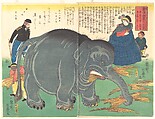 Recently Imported Big Elephant, Ichiryūsai Yoshitoyo Japanese, Diptych of woodblock prints; ink and color on paper, Japan