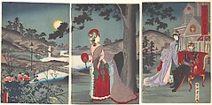 Nobility in the Evening Cool (Koki nōryō no zu), Yōshū (Hashimoto) Chikanobu  Japanese, Triptych of woodblock prints; ink and color on paper, Japan