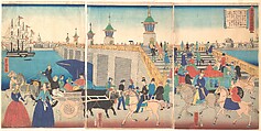 Illustration of London in England (Igirisukoku rondon zu), Utagawa Yoshitora Japanese, Triptych of woodblock prints; ink and color on paper, Japan