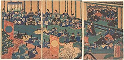 Print, Hasegawa Sadanobu  Japanese, Triptych of woodblock prints; ink and color on paper, Japan