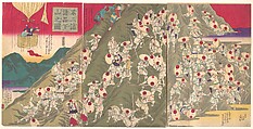 View of the Descent from a Mountain by Many from Pilgrimage to Mt. Fuji (Fuji mōde shoshina gesan no zu), Utagawa Hiroshige III Japanese, Triptych of woodblock prints; ink and color on paper, Japan