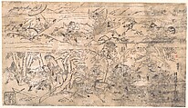 Battle Scene, Hanekawa Chinchō  Japanese, Monochrome woodblock print; ink on paper, Japan