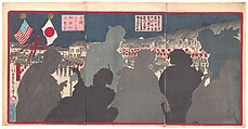 Splendor of the Procession of General Grant from America (Beikoku Guranto-shi go tsūkō no han'ei), Toyohara Kunichika  Japanese, Triptych of woodblock prints; ink and color on paper, Japan