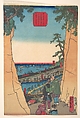 A Distant View of Yokohama Honmura, the Licensed District, Noge Bridge, and Yoshida Bridge, from the Entrance to Yokohama near the Mountain Pass at at Noge Village, Utagawa (Gountei) Sadahide Japanese, Woodblock print; ink and color on paper, Japan