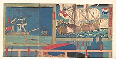 Curio Shop in Yokohama, Utagawa (Gountei) Sadahide  Japanese, Triptych of woodblock prints; ink and color on paper, Japan