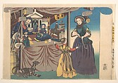 Color Print of a Copperplate Picture of a Toy Shop, Utagawa (Gountei) Sadahide Japanese, Woodblock print; ink and color on paper, Japan