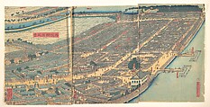 Revised Yokohama Landscape, Utagawa (Gountei) Sadahide (Japanese, 1807–1873), Hexaptych of woodblock prints; ink and color on paper, Japan