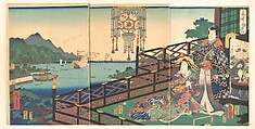Mitsuuji in the Maruyama Pleasure District of Nagasaki (Nagasaki dejima), Utagawa Kunisada Japanese, Triptych of woodblock prints; ink and color on paper, Japan