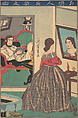 Foreigners Studying at Night, Utagawa Yoshikazu  Japanese, Woodblock print; ink and color on paper, Japan