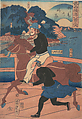 Returning Sails at Nōgei [American couple riding over the Nōgei Bridge], Utagawa Yoshitora  Japanese, Woodblock print; ink and color on paper, Japan