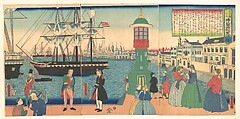 Paris, France, Utagawa Yoshitora Japanese, Triptych of woodblock prints; ink and color on paper, Japan